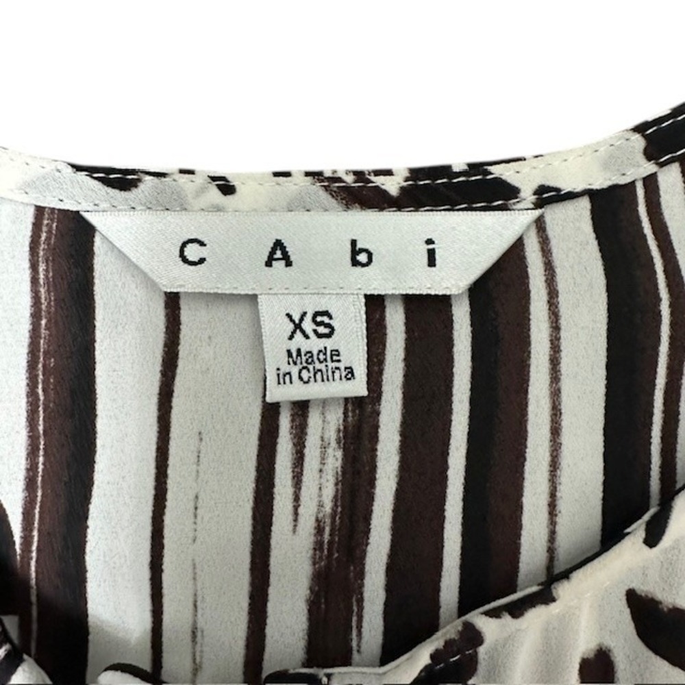 Cabi‎ XS Animal Print Blouse Top Tie Neck Long Sleeve Abstract White Black - Picture 14 of 15